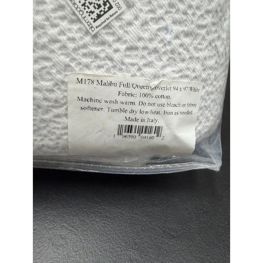 Matouk Queen Coverlet Malibu White Italy Cotton New
